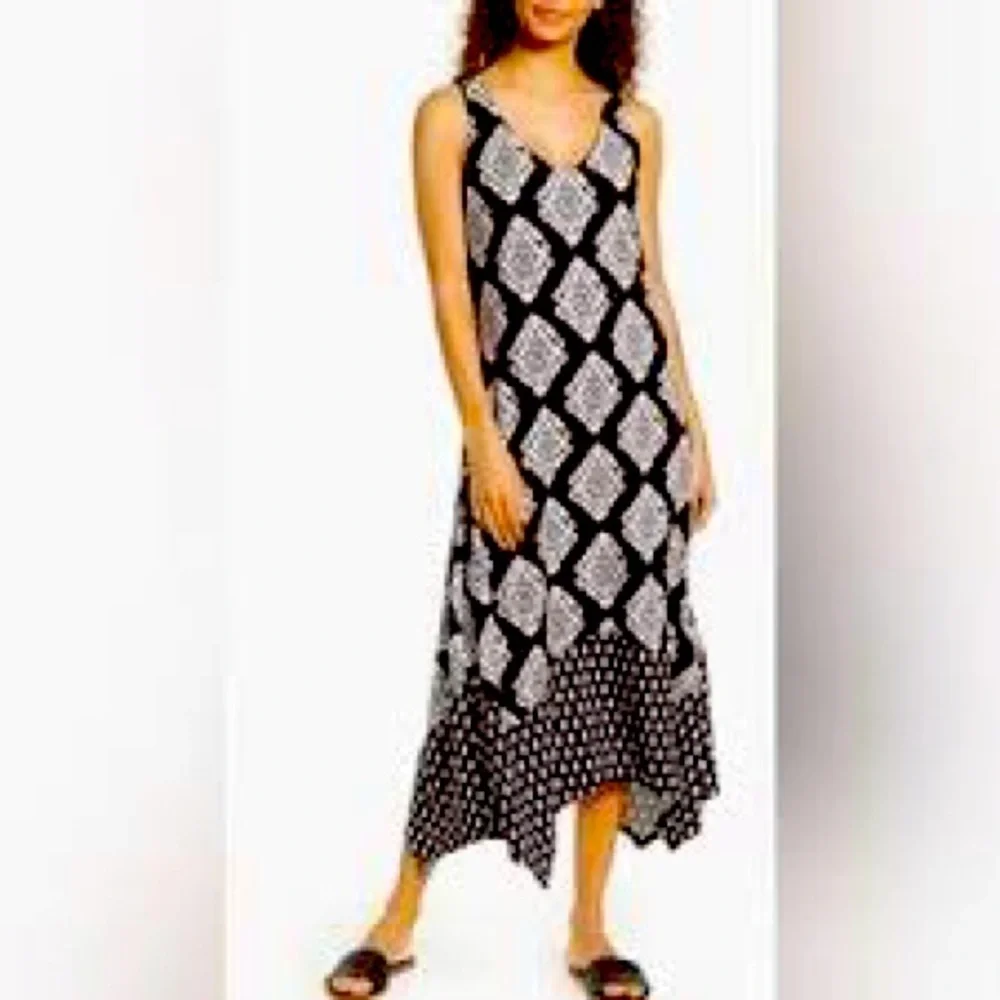 Tommy Bahama Women's Taj Tiles Maxi Dress, Black Sleeveless Asymmetrical size Lg - Picture 1 of 9